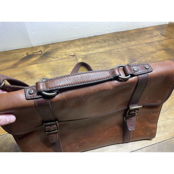 Vintage Fossil Leather Messenger Briefcase Brown Bag - Picture 7 of 15